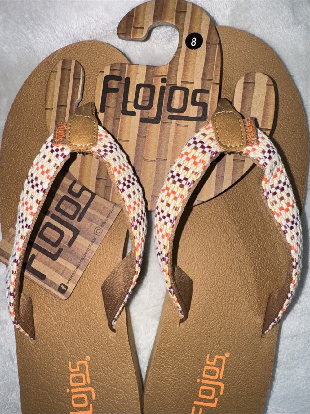 Flojos NEW Womens Flip Flops Sandals Sz 8 Multicolor Memory Foam Beach/Pool Logo